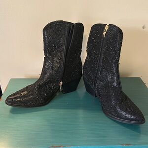 Elegant Black Rhinestone Ankle Boots